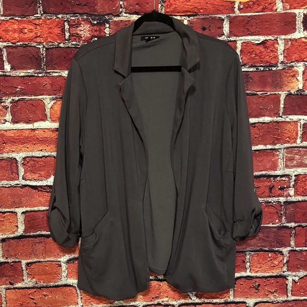 Relaxed Fit Open-Front Women's Jacket - Dark Gray